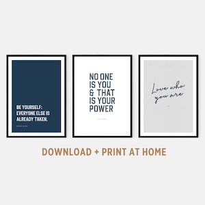 Set of 3 Wall Decor Download in Navy Blue Motivational Triptych Wall Art for Teen Dorm Inspirational Printable Art Boys Room Positivity Art