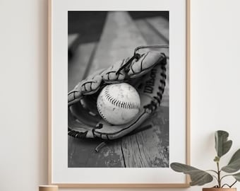 Baseball Pitcher Gift Framed Baseball Glove Wall Art Black and White Print Teen Boy Bedroom Decor Baseball Wall Art Sport Poster