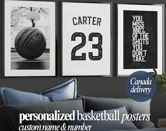 Personalized Basketball Poster Custom Name and Number Print Basketball Gift for Boy Teen Room Decor Sports Wall Art