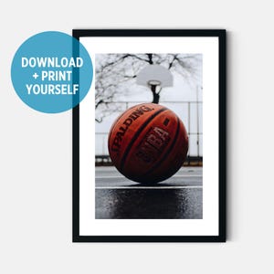 Basketball Photograph Print Out Poster in Colour for Teen Boys Room Decor Printable Bold Sports Wall Art for Kids Dorm Room or Games Room
