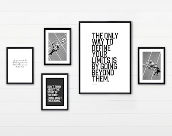 Track running + hurdles set of 5 printable posters with famous inspirational quotes for teen boys room decor in black & white, digital file