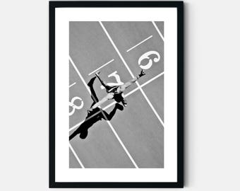 Running Across the Finish Line Black & White Photograph for Wall Art Print Sports Themed Poster for Boys Dorm Room Decor Digital Download