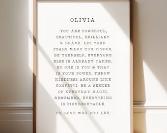 Custom Name Girls Room Wall Art Personalized Minimalist Affirmation Print Aesthetic Teen Bedroom Decor Neutral Quote Poster Gift Her