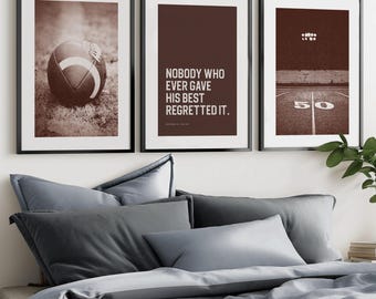 Vintage Football Wall Art Set of 3 Retro American Football Posters Sepia Boys Bedroom Decor Teen Football Gift Digital Download