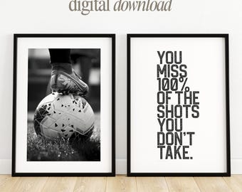 Teen Bedroom Prints Soccer Art for Dorm Set of Football Wall Art Prints Boys Room Decor Football Gifts Black + White Teenage Room Decor