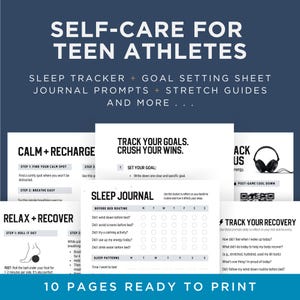 Modelo de rastreador de metas para atletas estudantes, páginas de diário para impressão com rastreador de sono, cartão de afirmação diária, modelo para adolescentes, download