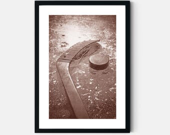 Vintage Ice Hockey Print Retro Hockey Wall Art Sepia Puck Poster Boys Bedroom Decor Teen Hockey Gift Digital Download