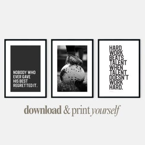 Set of 3 Soccer Prints with Famous Inspirational Sports Quotes in Black & White Bold Motivational Wall Art Posters for Your Teen Boys Room