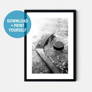 Minimalist Ice Hockey Stick Puck Digital Poster Sport Decor for Kid Bedroom Ice Hockey Art Print Gift for Ice Hockey Enthusiasts and Players