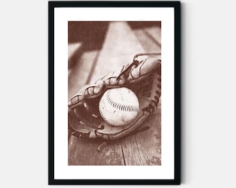 Vintage Baseball Mitt Print Retro Baseball Wall Art Sepia Sport Poster Boys Bedroom Teen Baseball Gift Digital Download