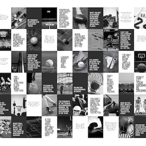 Sports Wall Collage Printable Art Set Digital File with Football, Basketball Baseball Photos + Inspirational Quotes for Teen Dorm Room Decor