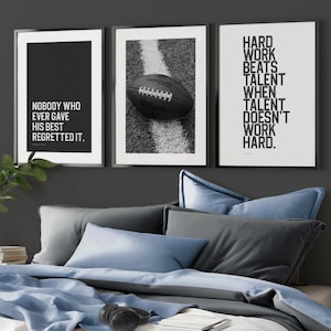 Set of 3 Inspirational NFL Football Printables in Black & White for Teen Boy Room Decor Including Quotes Perfect Sports Motivation Wall Art