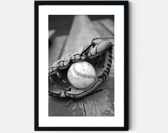 Baseball Glove Wall Art Print Sport Printable Poster Black & White Digital Download for Boy Room Decor for Baseball Fan Teen Sports Bedroom