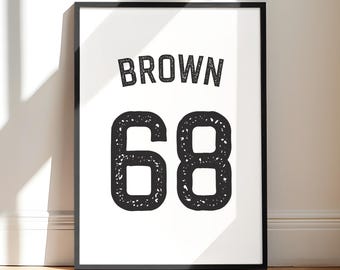 Custom Sport Name Print Framed Personalized Name Number Poster Baseball Basketball Player Gift Teen Boy Bedroom Wall Art Sport Name Sign