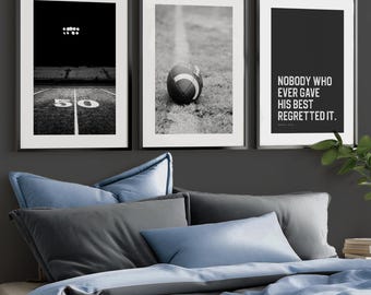 Football Wall Art Set Boys Room or Dorm Decor 3 Black & White Posters Ideal Sports Gift for Teens Mom-Approved Sports Theme Prints