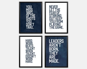 Teen Boy Room Decor Sports Quote Prints Set of 4 | Inspirational Wall Art Boys Bedroom | Athlete Gift | Digital Download