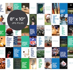 8x10 Sports Wall Collage Kit for Teen Dorm Room Football Basketball Baseball Photos with Inspirational Quotes 60 PCS DIGITAL DOWNLOAD