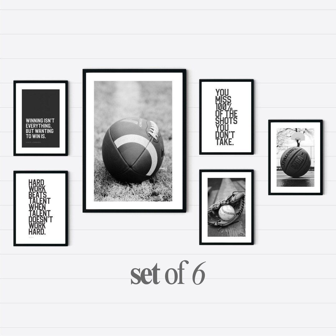 Sports Wall Art Set of 6 | Teen Boy Room Decor | Basketball Football ...