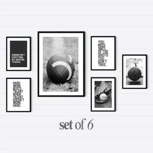 Sports Wall Art Set of 6 | Teen Boy Room Decor | Basketball Football Baseball Posters | Boys Bedroom Digital Download