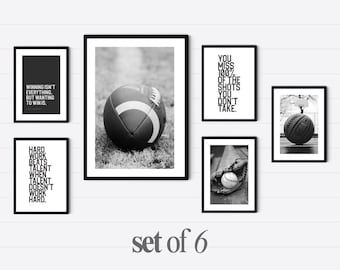 Sports Wall Art Set of 6 | Teen Boy Room Decor | Basketball Football Baseball Posters | Boys Bedroom Digital Download