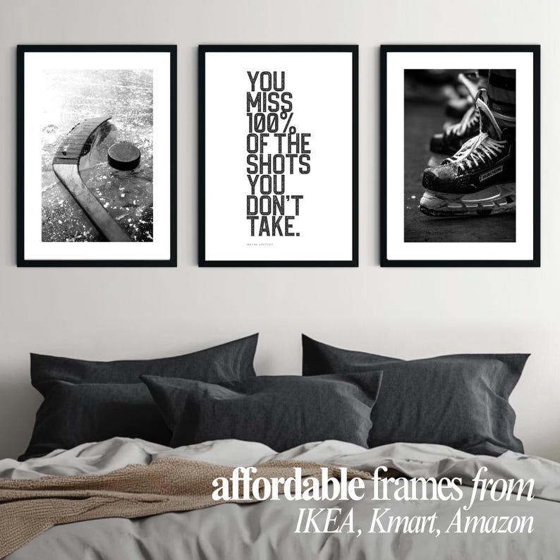 hockey wall art set shown with affordable frames ikea kmart amazon