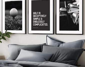 Executive Golf Office Decor Wall Art Set of 3 Golf Prints Professional Office Artwork Black White Golf Posters