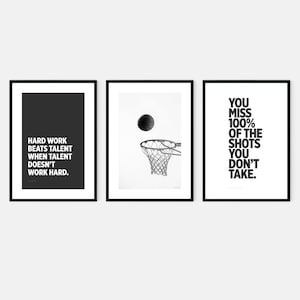 Basketball Wand Kunst Poster für Jungen Raum Dekor in schwarz & weiß 3er Set NBA Sport inspirierende druckbare Download für Teenager Wohnheim