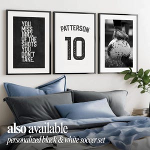 Soccer aesthetic wall art set inspirational quote posters black white sports decor for teen boys bedroom modern athlete room style