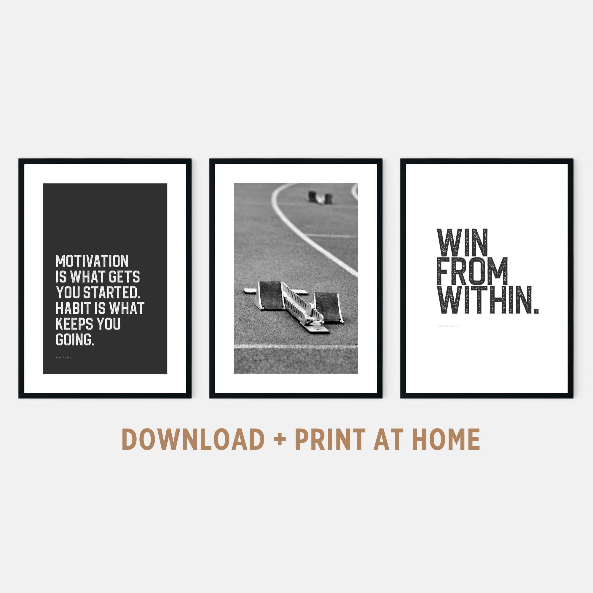 Track & Field Print Set of 3 for Boys Running Themed Posters with Inspirational Quotes Teen Room Decor Art Print in Black and White Download