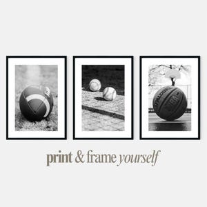 Baseball Basketball NFL Football Print Set of 3 Teen Room Decor Sport Ball Printable Poster Black & White Digital Download Boy Sport Bedroom