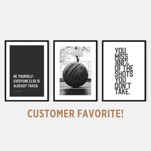 Basketball Print Set of 3 for Boys NBA Basketball Printable Poster with Inspirational Quotes Teen Room Decor Art Prints in Black and White