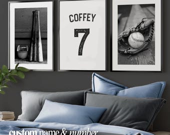 Personalisierbar Name Baseball Poster Set für Kind Schlafzimmer Dekor Wandkunst Personalisierte Baseballspieler Geschenk für Sohn Baseball Jersey Druck für Jungen