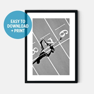 Running Across the Finish Line Black & White Photograph for Wall Art Print Sports Themed Poster for Boys Dorm Room Decor Digital Download
