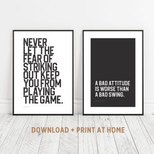 Famous Baseball Quotes for Dorm Room Wall Decor Babe Ruth + Payne Stewart Baseball Inspired Words Sports Wall Art Printable for Download