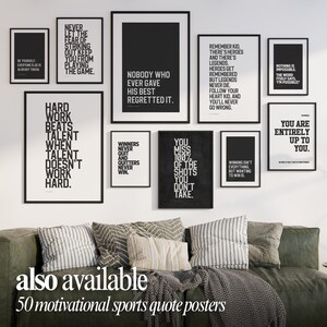 Black white sports motivation poster printable quote wall art for teen athlete dorm room sport fan decor modern inspirational print