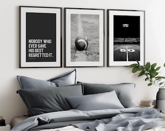 Football Gift for Teen Boy Bedroom Wall Art Set of 3 Black White Posters American Football Room Decor Sports Print Digital Download