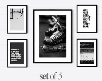 Ice Hockey Wall Art Set of 5 Printable Hockey Quotes Teen Boy Room Decor Digital Hockey Posters Sport Art for Bedroom Gift Download