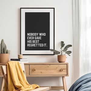 Printable sports quote poster minimalist black and white teen dorm decor athlete motivation wall art for boys room or study space