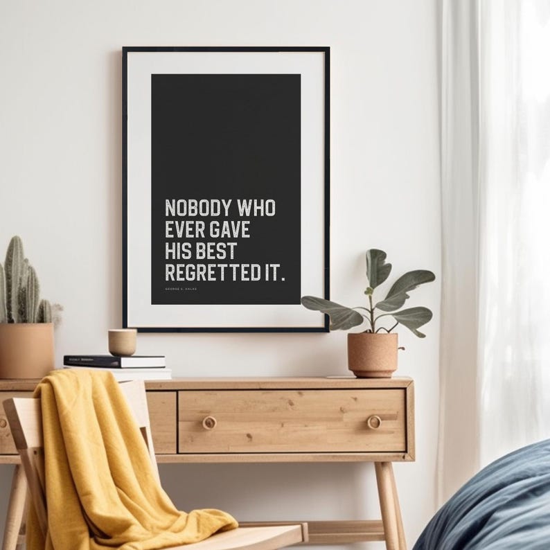 Printable sports quote poster minimalist black and white teen dorm decor athlete motivation wall art for boys room or study space