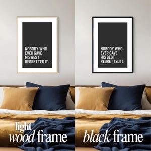 Black frame vs wood frame poster comparison for motivational sports print for teen bedroom decor.