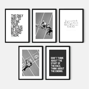 Track Running Hurdles Set of 5 Printable Posters with Famous Inspirational Quotes for Teen Boys Room Decor in Black and White Digital File