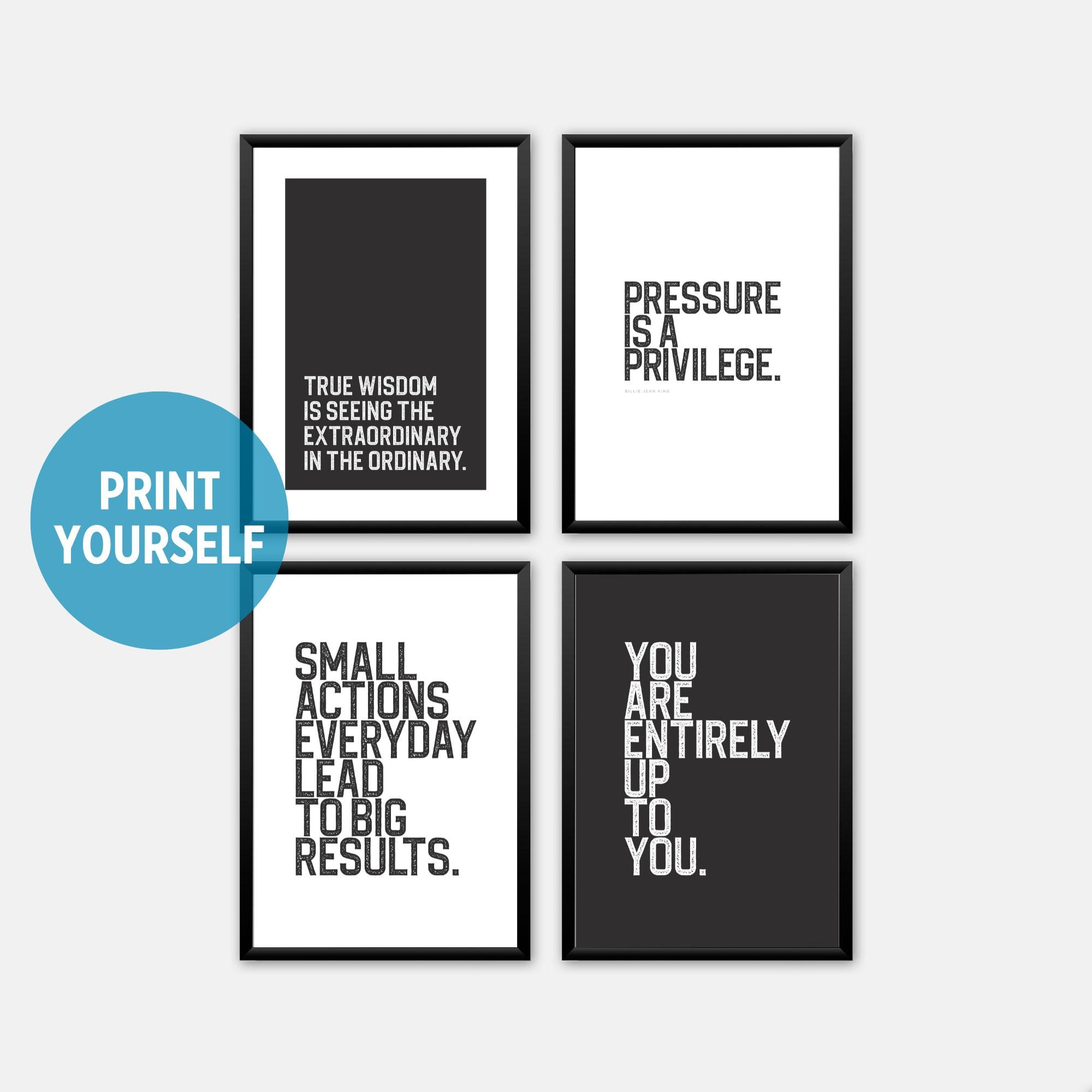 Set di poster motivazionali per la decorazione della cameretta dei ragazzi adolescenti, set di 4 stampe digitali da parete con citazioni in bianco e nero, sport moderno, regalo stampabile per lui