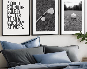 Golf Man Cave Decor Wall Art Set of 3 Golf Posters Black White Golf Prints Sports Room Decor Golf Simulator Artwork