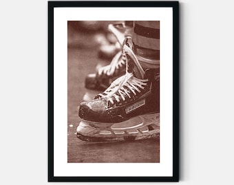 Vintage Hockey Skate Print Retro Ice Hockey Wall Art Sepia Sport Poster Boys Bedroom Teen Hockey Gift Digital Download