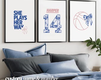 Personalized Basketball Gift for Girl Teen Bedroom Wall Art Custom Name Number Poster Floral Sports Print Girl Athlete Gift Digital Download