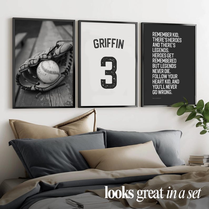Kids room custom wall print with name design in black and white style.