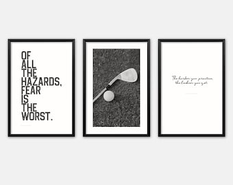 Printable golf wall art prints in set of 3 Golf sports posters with inspirational quotes Golf digital download for boys room decor