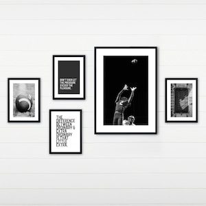 Football Inspired Wall Art Prints for Teen Boys Room Decor Set of 5 NFL Sport Posters with Inspirational Quotes in Black & White Photographs