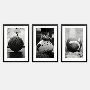 Sports Balls Print Set Soccer Basketball NFL Football Printable Posters Teen Room Decor Art Prints Set of 3 for Boys Wall Decor
