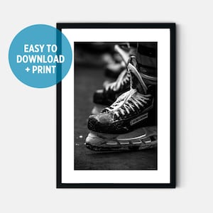 Ice Hockey Skate Boot Wall Art Print Ice Hockey Printable Poster in Black and White Digital Download for Boy Room Decor Teen Sport Bedroom